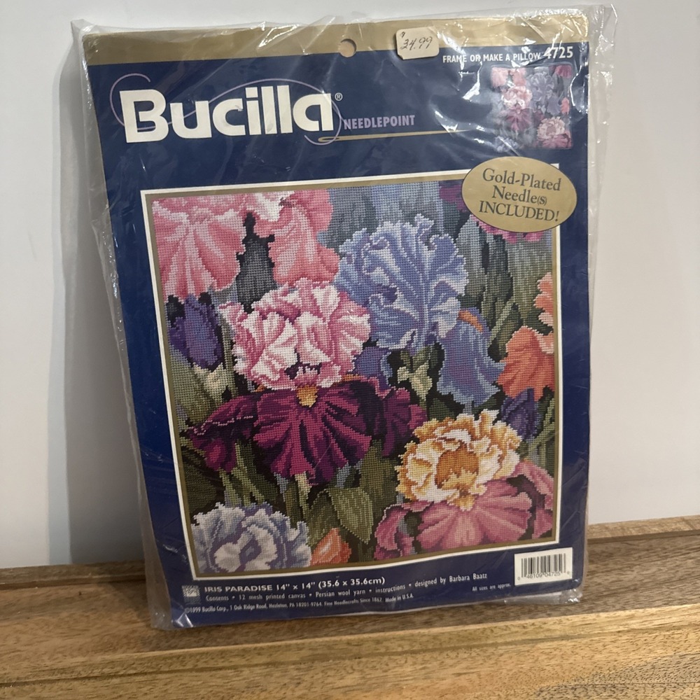VTG Bucilla Needlepoint Iris Paradise 4725 Picture/Pillow 14 x 14 New Sealed